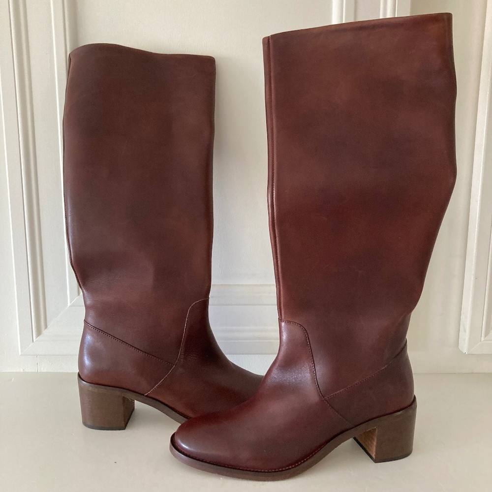 NWOT Anthropologie Leather Perfect Tall Boots In Wine Sz 41